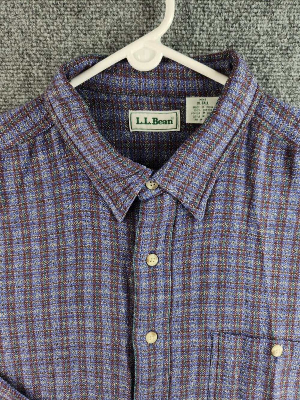 VTG LL Bean XLT Tall Thick Purple Green Plaid Button Up Shirt Cotton Point